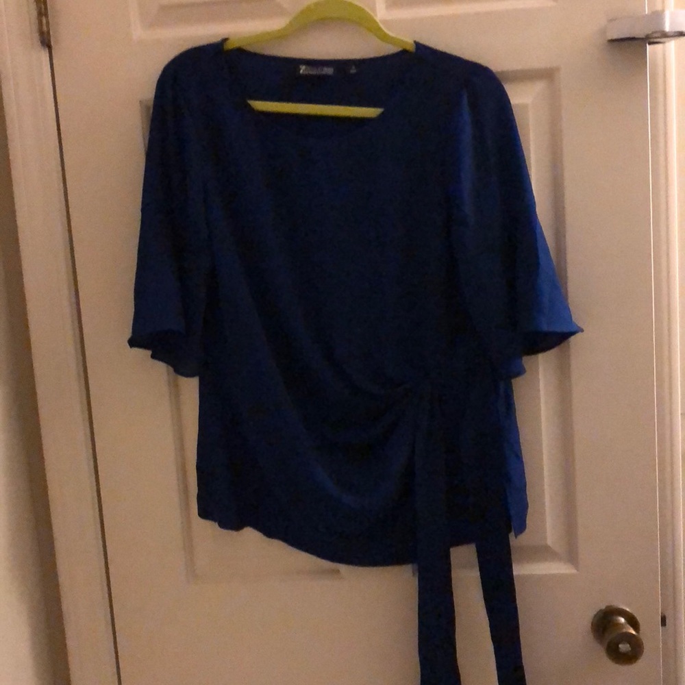 Blue bell sleeve top with side tie - NWOT